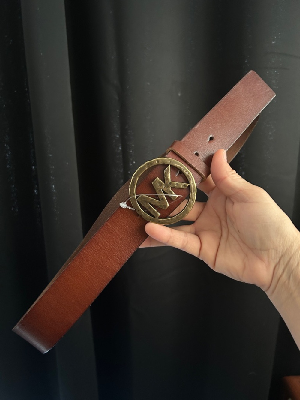 MICHAEL Michael Kors Brown Leather Belt with Brass MK Circle Buckle Newish w/Tag